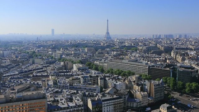 Aerial view of Eiffel Tower with Paris skyline 