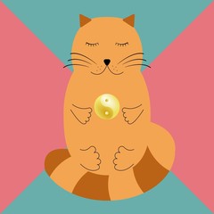 Cat and a symbol of yin yang. Vector.
