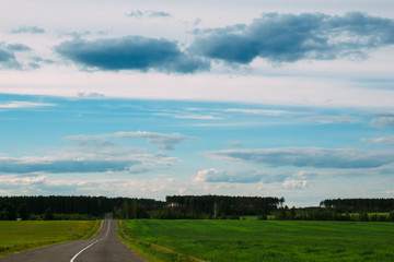 Fototapeta na wymiar Landscape with green fields empty highway
