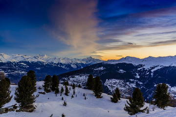 Fototapeta na wymiar Swiss mountains at sunrise, Diableretes and Jungfrau - Swiss Alp