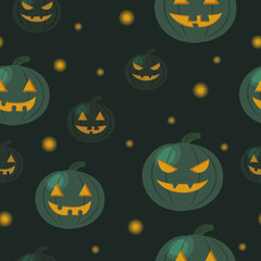 Halloween seamless pattern with pumpkins and lights