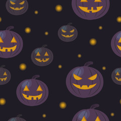 Halloween seamless pattern with pumpkins and lights