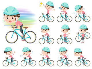 Fototapeta premium Bun hair mom Pants style ride on rode bicycle