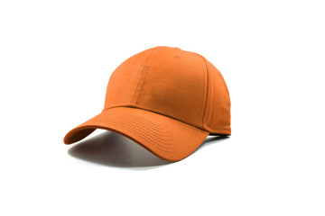 Closeup of the fashion orange color cap isolated on white background.