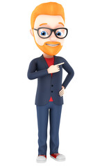 Funny man with red hair on a white background pointing her finge