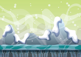 cartoon vector snow landscape background with separated layers for game and animation game design asset in 2d graphic