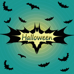 halloween pop art comic vector black bats on colorful blue background