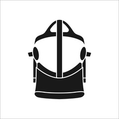 Virtual reality gaming and entertainment headset upview silhouette icon on background
