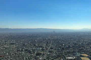 OSAKA JAPAN - 15 OCTOBER, 2016: Osaka city view from Abeno Harukas building in Tennoji. Abeno Harukas is a multi-purpose commercial facility and is the tallest building in Japan.