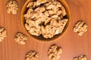 Walnuts into a bowl