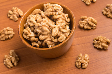 Walnuts into a bowl