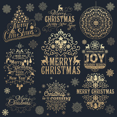 Big set of Christmas calligraphic design elements.