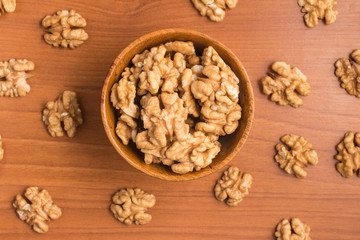 Walnuts into a bowl