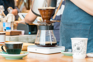 Drip brewing, filtered coffee, or pour-over is a method which involves pouring water over roasted, ground coffee beans contained in a filter.
