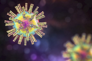 Human Herpes simplex virus on colorful background.with bokeh 3D illustration - obrazy, fototapety, plakaty
