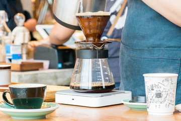 Drip brewing, filtered coffee, or pour-over is a method which involves pouring water over roasted, ground coffee beans contained in a filter.

