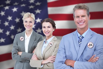 Composite image of businessman in a row with his business team