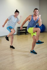 Portrait of two men doing aerobic exercise