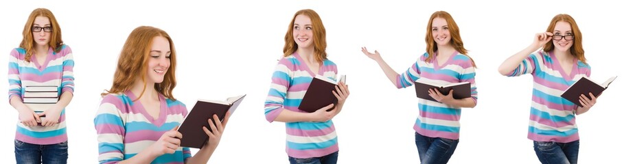 Young student with books isolated on white