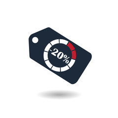 Sale Tag with pie chart diagram icon. 20% sale black isolated with shadow. Flat design style. vector illustration