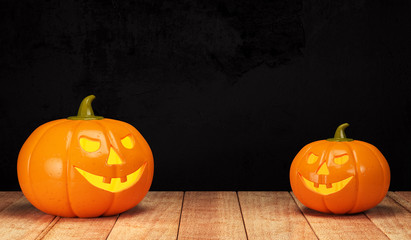 Halloween pumpkin on wooden table