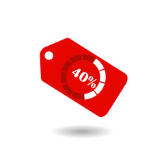 Sale Tag with pie chart diagram icon. 40% sale red isolated with shadow. Flat design style. vector illustration