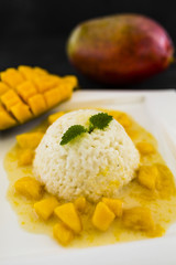 Rice with mango coconut milk. Thai food. 