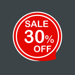 Sale tag, label ticket, label, stamp, sticker 30% OFF square red web vector illustration
