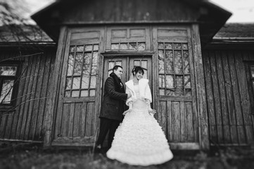 Wedding couple background old scary vampire house