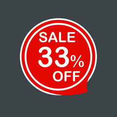 Sale tag, label ticket, label, stamp, sticker 33% OFF square red web vector illustration