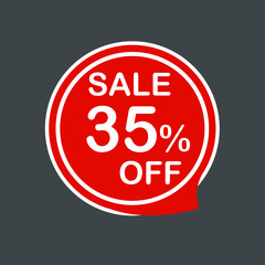Sale tag, label ticket, label, stamp, sticker 35% OFF square red web vector illustration