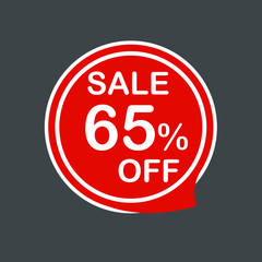 Sale tag, label ticket, label, stamp, sticker 65% OFF square red web vector illustration