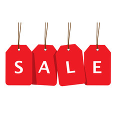 Red sale tags vertical alignment. Concept of discount shopping. Vector illustration