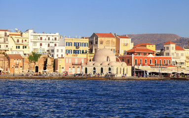 venetian habour of Chania with historical houses, Crete, Greece