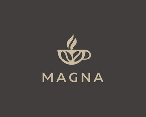 Coffee cup with beans logo design vector template.