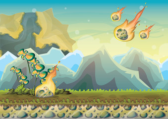cartoon vector landscape with meteor background with separated layers for game art and animation game design asset in 2d graphic