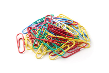 Multicolored paper clips isolated on white