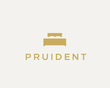Creative premium furniture logo. Luxury universal interior design logotype idea symbol. Style negative space bed icon sign.
