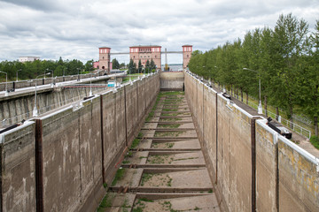 Fototapeta premium sluice gateway to the river channel for ships