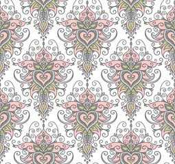 Contour illustration, seamless pattern, flowers, design element, doodle style, patterns, fantasy style, vector, mandala.