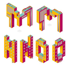 Obraz premium BUILDING TYPES. ISOMETRIC ALPHABET.