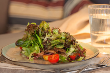 Delicious salad with Turkey, tomatoes and baked potatoes