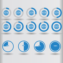 icons pie graph circle percentage blue chart 10 20 25 30 40 50 60 70 75 80 90 100 % set illustration round vector