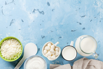 Dairy products on stone table