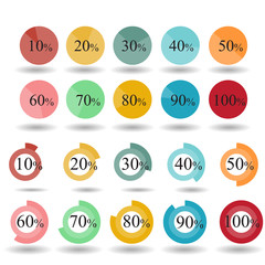 pie graph circle percentage chart 10 20 30 40 50 60 70 80 90 100 % set illustration round vector