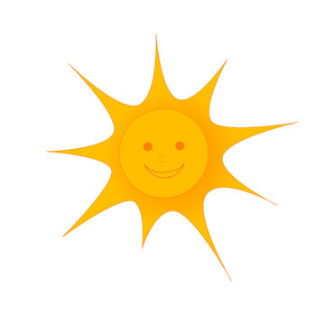 Happy drawn sun on white background