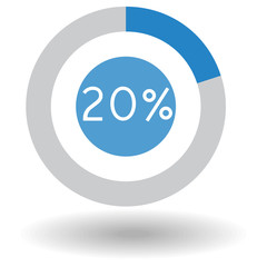 Icon business colorful pie chart circle graph 20 % blue vector illustration