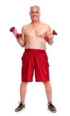 Obraz premium Senior man with dumbbell.