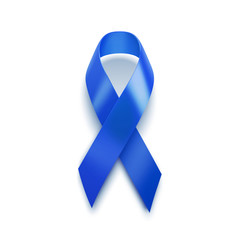 Realistic blue ribbon. 3D icon. Vector illustration, isolated on white.