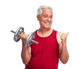 Naklejka premium Senior man with dumbbell.